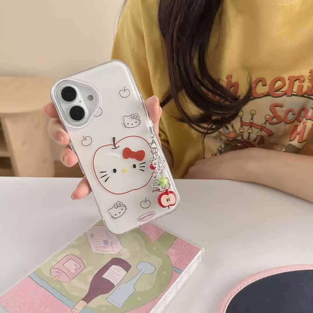 Niña línea ins Apple kt aplicable iPhone16ProMax colgante Apple 14/15 funda para teléfono móvil 13 dibujos animados