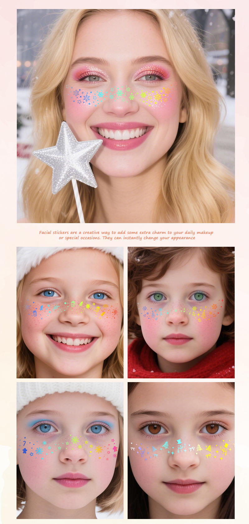 跨境圣诞节纹身贴防水欧美临时仿真雀斑妆容贴镭射爆闪脸贴亚马逊详情7