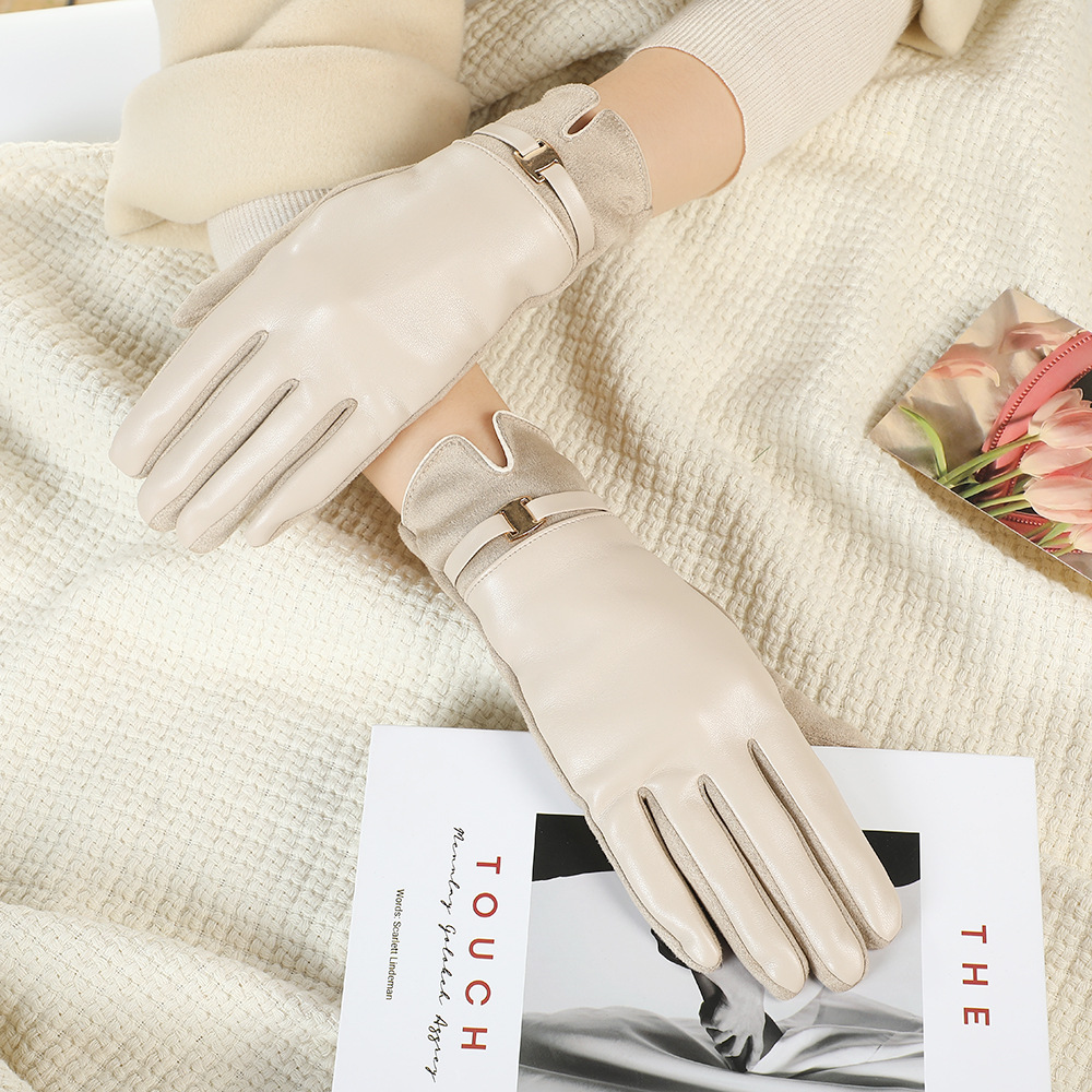 Guantes de gamuza clásicos de comercio exterior guantes engrosados forrados de Invierno para mujer guantes retro cálidos a prueba de viento impermeables guantes de pantalla táctil