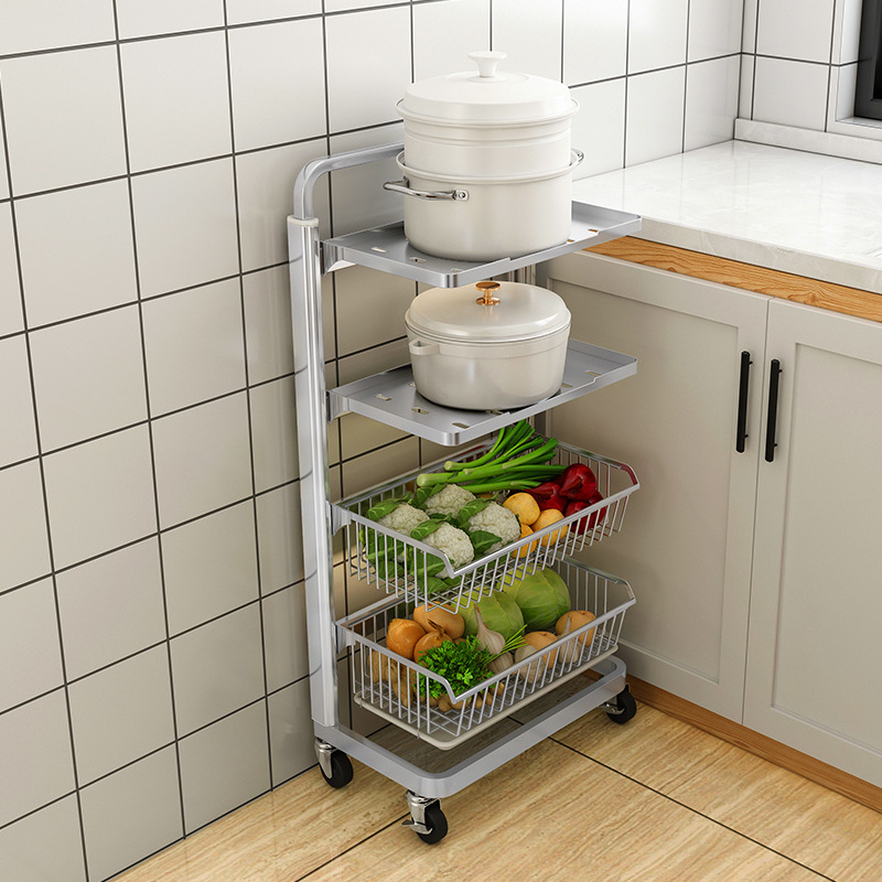 High-end Kitchen Vegetable Shelf Ground Multi-layer Household Thick Stainless Steel Wall-mounted Vegetable Rack Fruit and Vegetable Storage