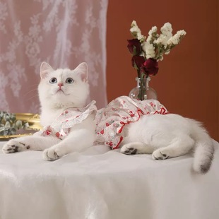 Flowers Striving for Beauty Bubble Skirt Dress Cat Clothes Anti-hair Spring Pet Kitten Spring Summer Cool Thin