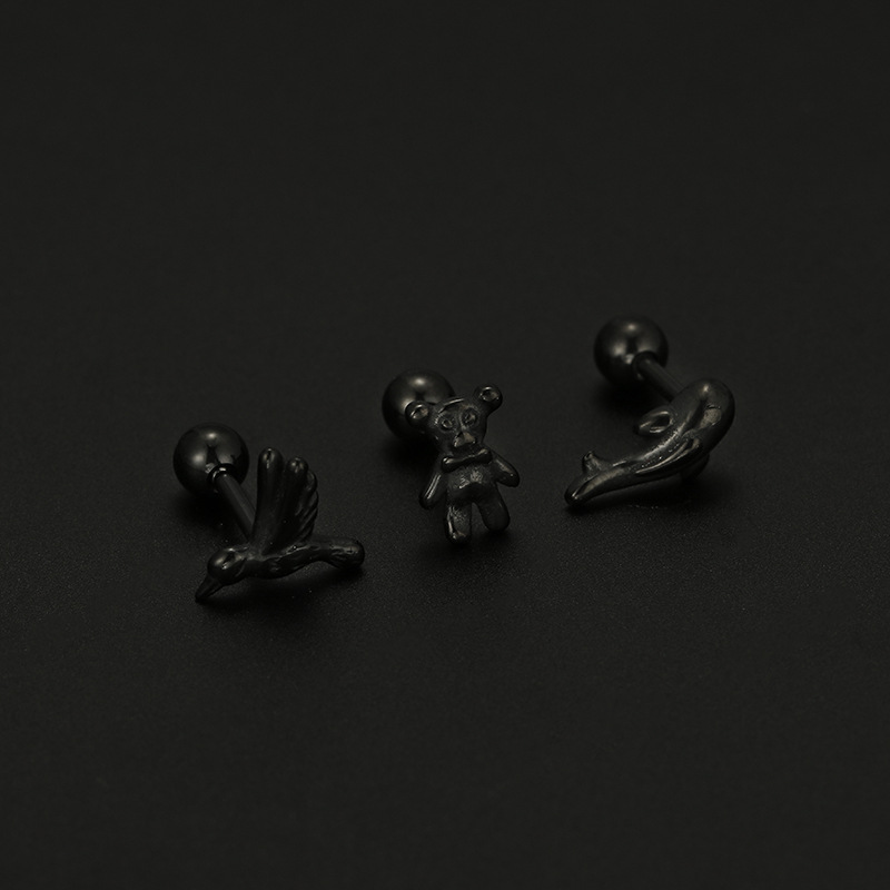 Fashion Animal Bear Stainless Steel Plating Ear Studs 1 Piece