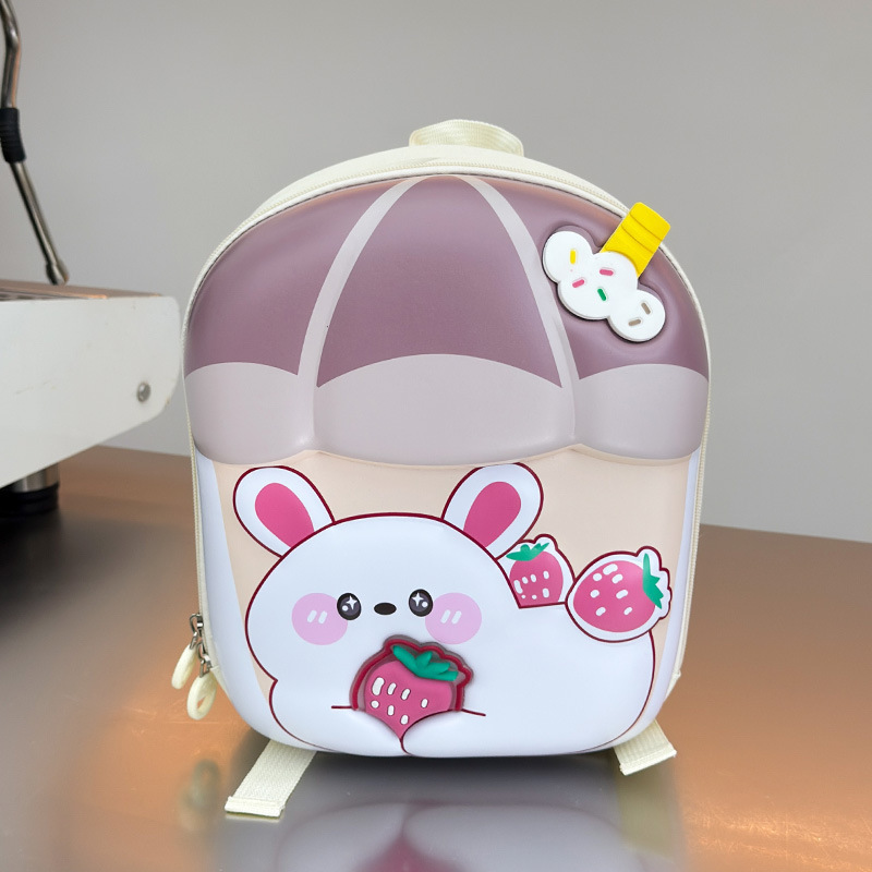 Caricatura lindo conejo, mochila para niños y niñas, taza de té de leche, mochila para bebés, nueva mochila para niños con cáscara de huevo