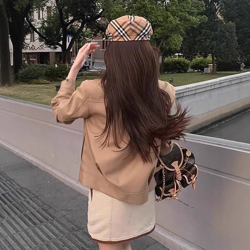 秋季复古卡其色外套女2025新款格子风衣夹克短款小个子上衣春秋款|undefined