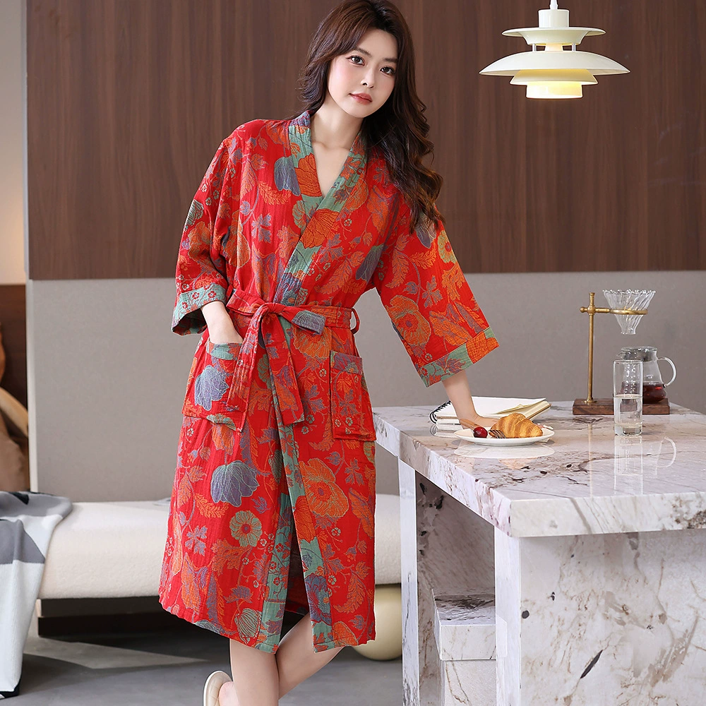 Весенний и летний тонкий хлопковый двухслойный марлевые халаты