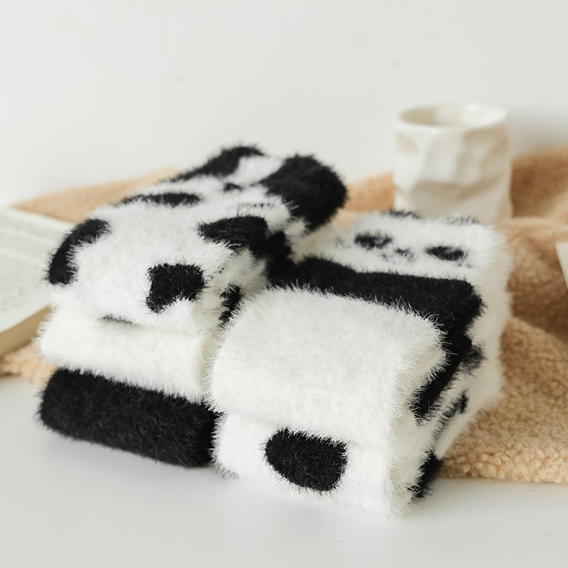 Cross-border new black and white love cartoon imitation mink hair ladies socks winter thick soft warm women's socks wholesale Cross-border new black and white love cartoon imitation mink hair ladies socks winter thick soft warm women's socks wholesale