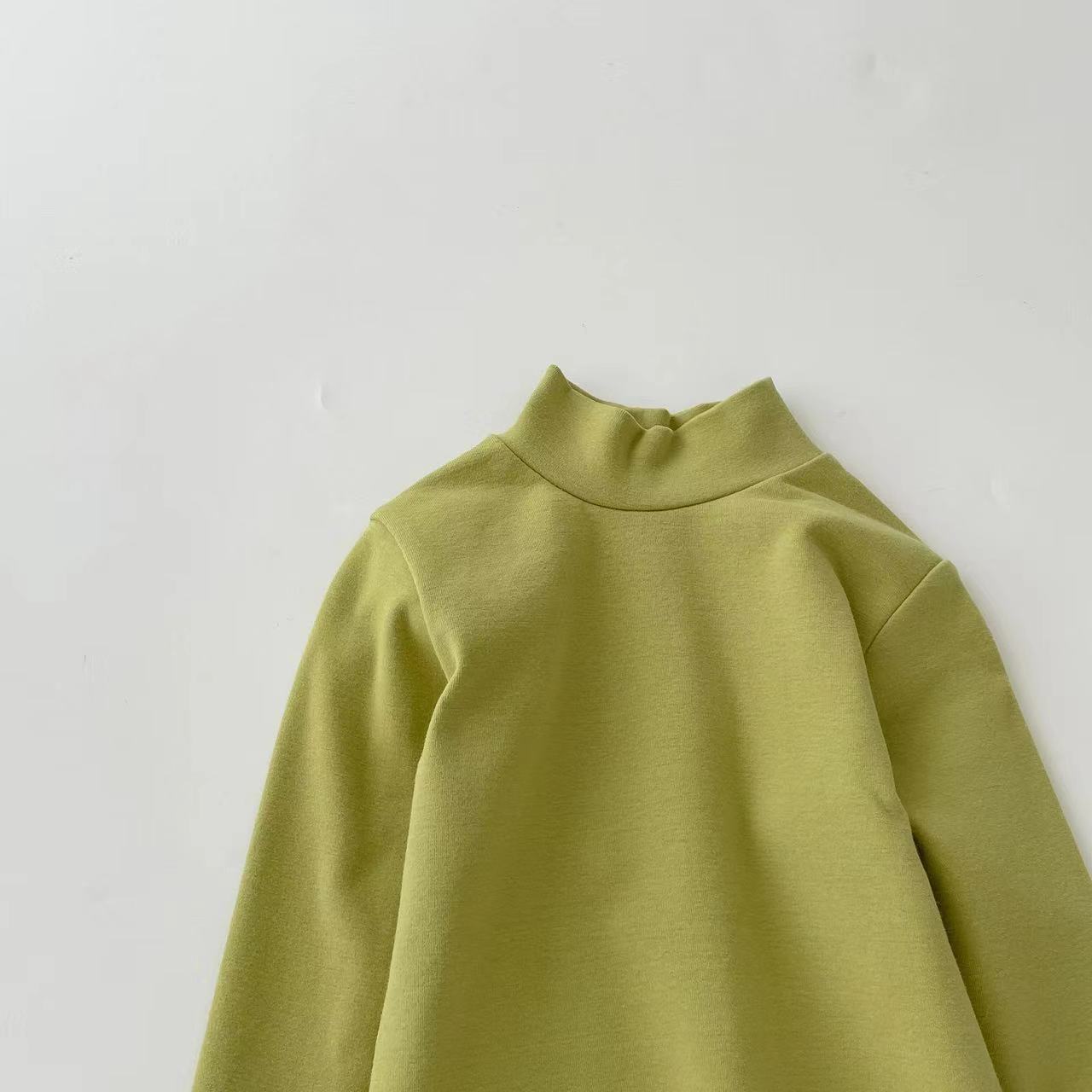 Camiseta de cuello alto para niños 2026, color liso, lana elástica, camiseta de cuello medio para niñas.