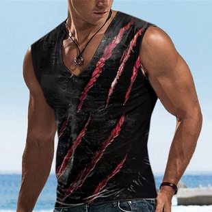 Cross-border e-commerce hot selling summer men's vest top V-neck 3D printed sports running sleeveless T-shirt