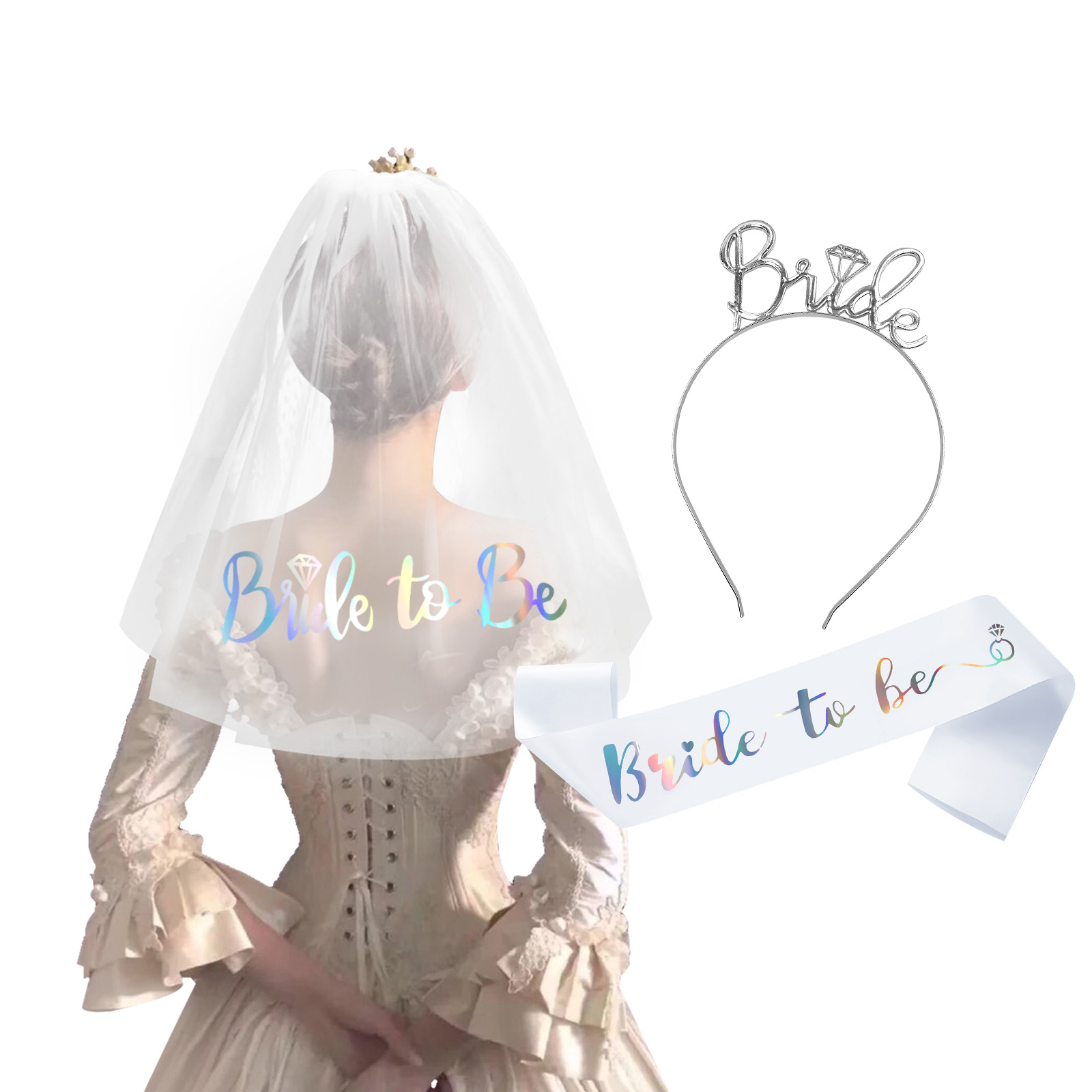 254g Weight Hair Band Event & Party Supplies 3 Pieces Set Quantity Wedding, Date Occasion Alloy, Satin Cloth Material Letter Pattern Romantic Style Romantic Letter Alloy Satin Cloth Wedding Date Hair Band Party Supplies Party Accessories 3 Pieces Set 5