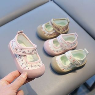 Girls' Shoes Children's Baby Baby Step Shoes Floral Shoes Spring and Autumn Canvas Shoes Infant Princess Korean Style Soft Sole