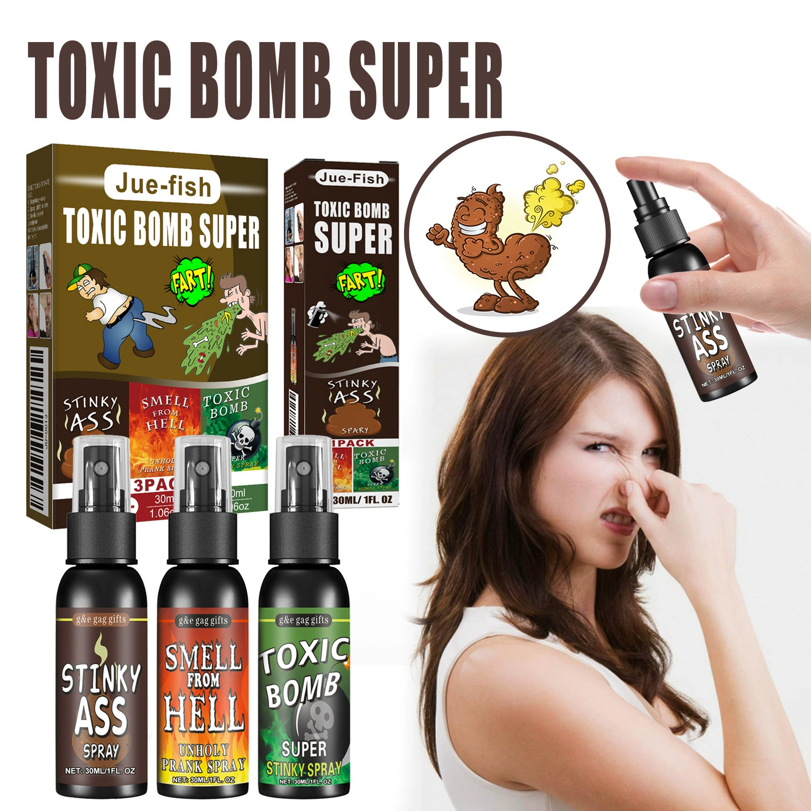 Jue-Fish Вонючий спрей для всего человека Игрушка Спуфинг Вонючий Вонючий Вкус Адский Бомба Вкус