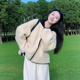 爱依轩温柔慵懒风宽松奶呼呼毛茸茸毛衣外套女新款宽松休闲毛外套