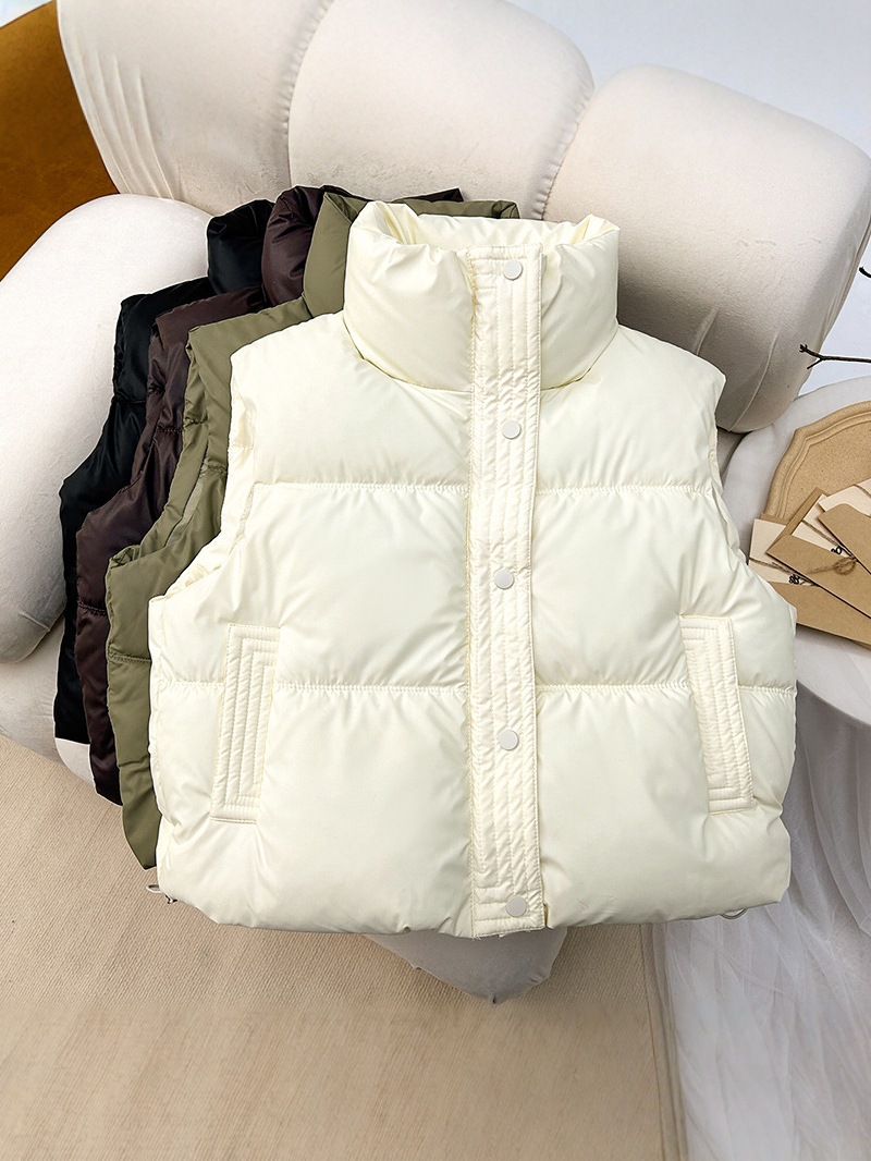 Chaqueta de algodón de pluma pequeña chaleco de mujer chaleco exterior de color puro otoño y invierno sin mangas chaqueta de hombro de moda