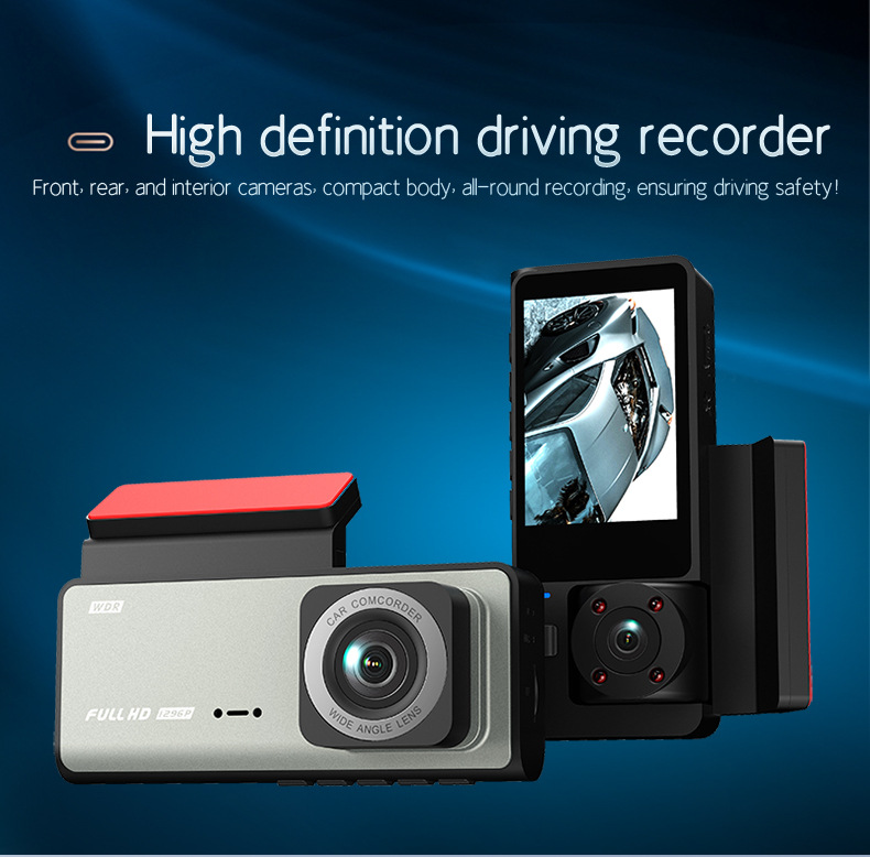 Cross-border driving recorder HD 1080P car front car rear 2 inch three-lens car camera A7WiFi