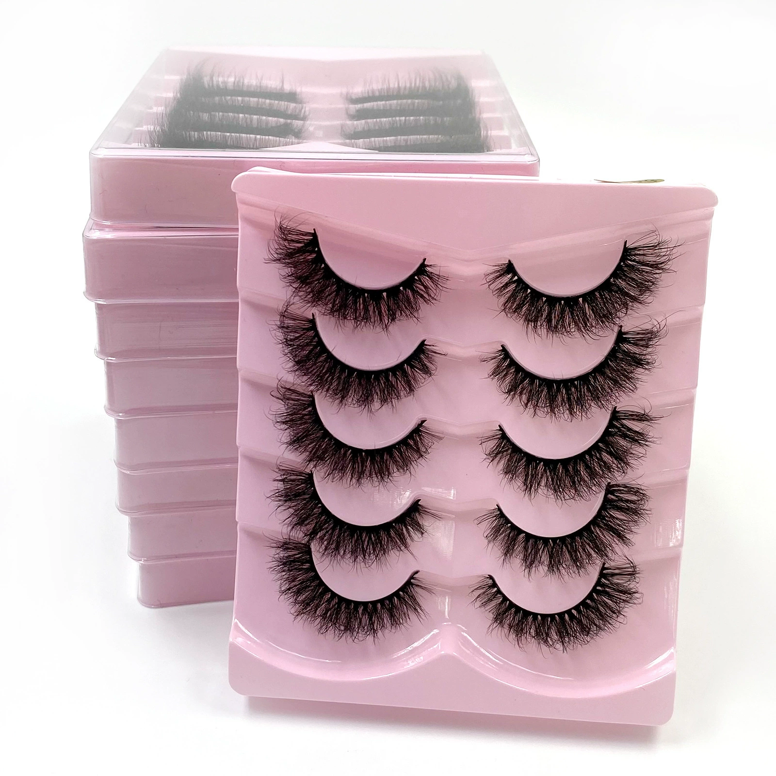 False eyelashes (Shein/Temu/Amazon) D21–D30, thick fluffy messy‑fur styles, multi‑pair trays