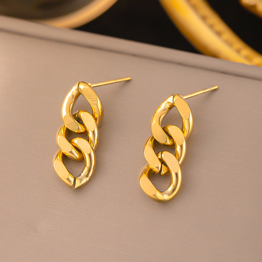 5g Weight 0.03µm-0.05µm Gold Plating Thickness PVD Coated Gold Plating Process 304 Stainless Steel Ear Needle Material PVD Coated Real Gold Plated 18K Gold Chain 304 Stainless Steel Casual Simple Style Waterproof Non Tarnish Drop Earrings