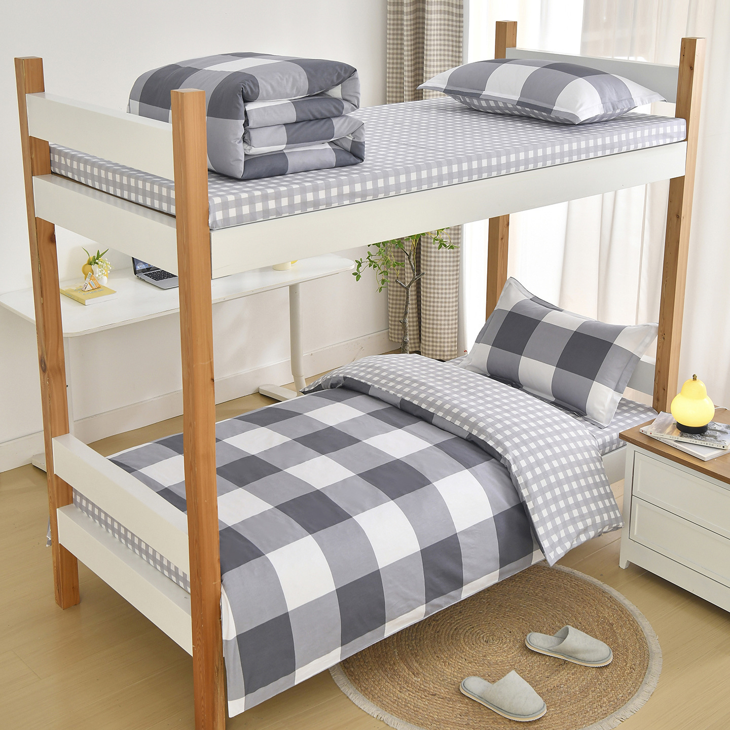 Pure Cotton Student Dormitory Bunk Bed Three-Piece Set Pure Cotton Six-Piece Bedding Set Plaid Bed Sheetss and Fitted Bed Sheetss Wholesale