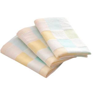 Children's towel wholesale double gauze plaid square towel soft absorbent baby saliva towel with hook