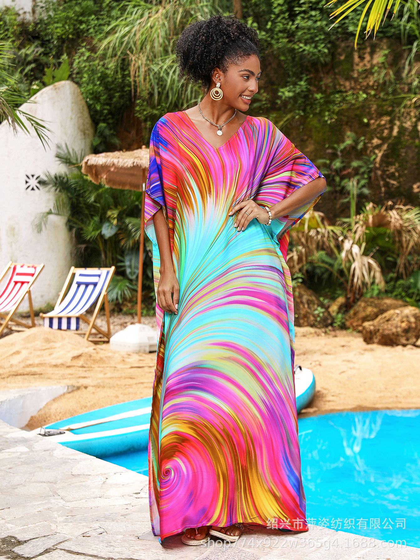 Transfronterizo nuevo algodón impresa camiseta de playa suelta vestido de vacaciones bikini con buñuelo A031