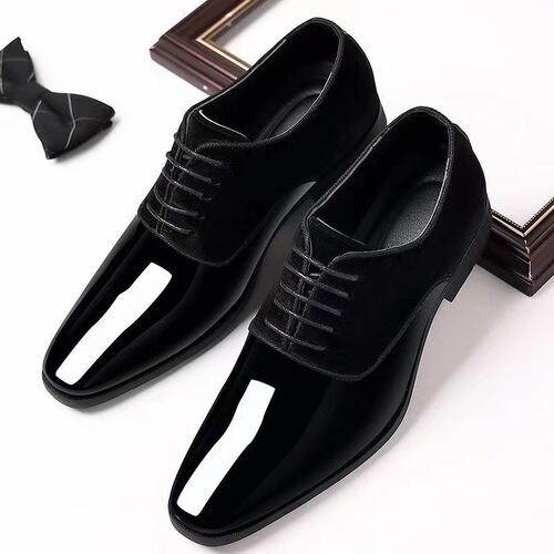 Mens Leather Polished Square Toe Formal Business Shoes for Men Large Size British Style Versatile Shoes for Men Waterproof and Non-Slip