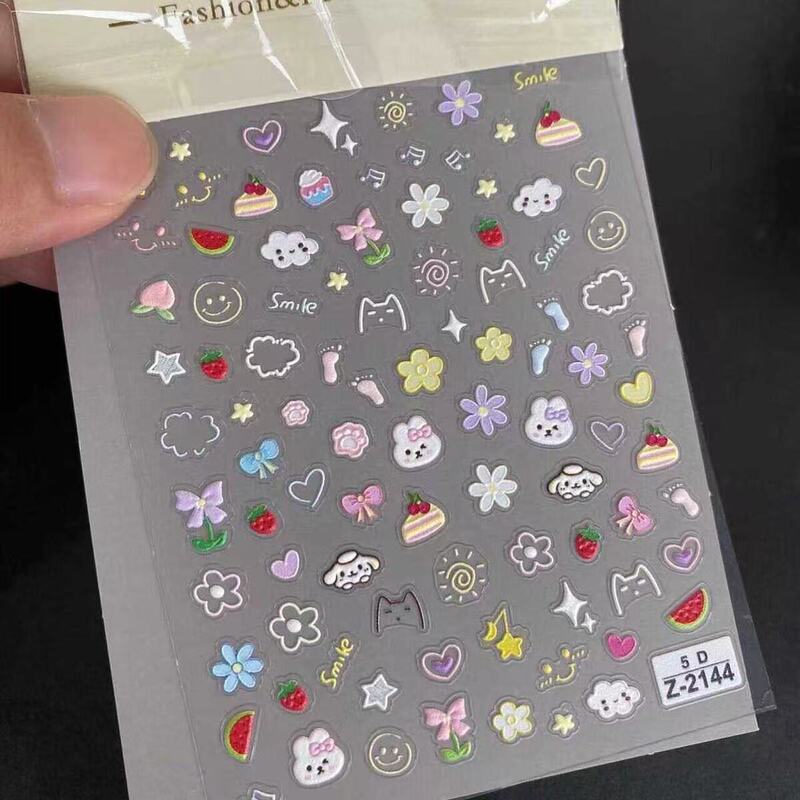 可爱花朵浮雕美甲贴纸立体蝴蝶结兔兔小花童趣儿童指甲贴ccd装饰|undefined