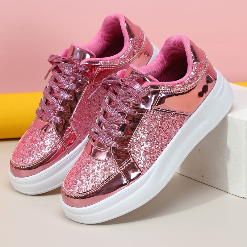Thick-Soled Sequin Trendy Fashion Sneakers, Height-Increasing Casual Sports Shoes, Breathable Lightweight Outdoor Flat Shoes, Couple Trendy Shoes