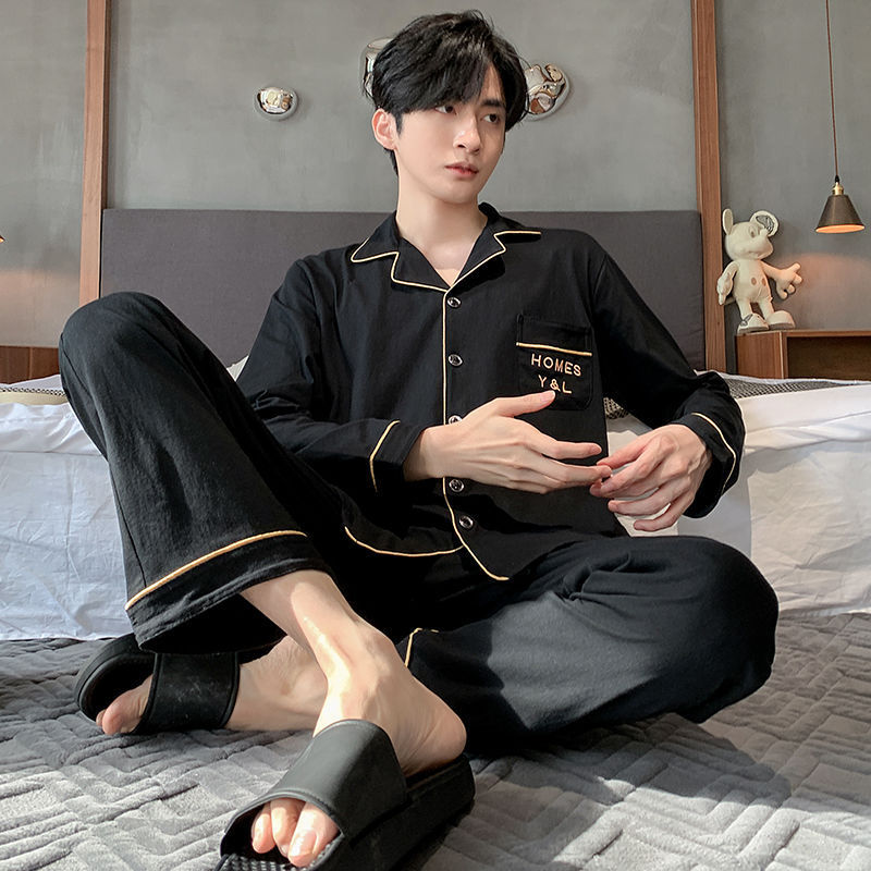 100% pijamas de algodón de manga larga de los hombres más el tamaño de los hombres de verano conjunto de dos piezas de primavera y otoño de los hombres traje de desgaste para el hogar