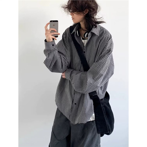 Vintage American Checkered Long-Sleeve Shirt for Men and Women, Summer Relaxed Style Loose Casual Couple's Checkered Shirt Jacket