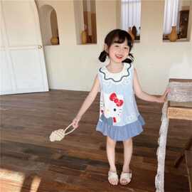 2026夏季新款女童梦幻卡通背心荷叶边卡通凯蒂猫无袖连衣裙裙子潮