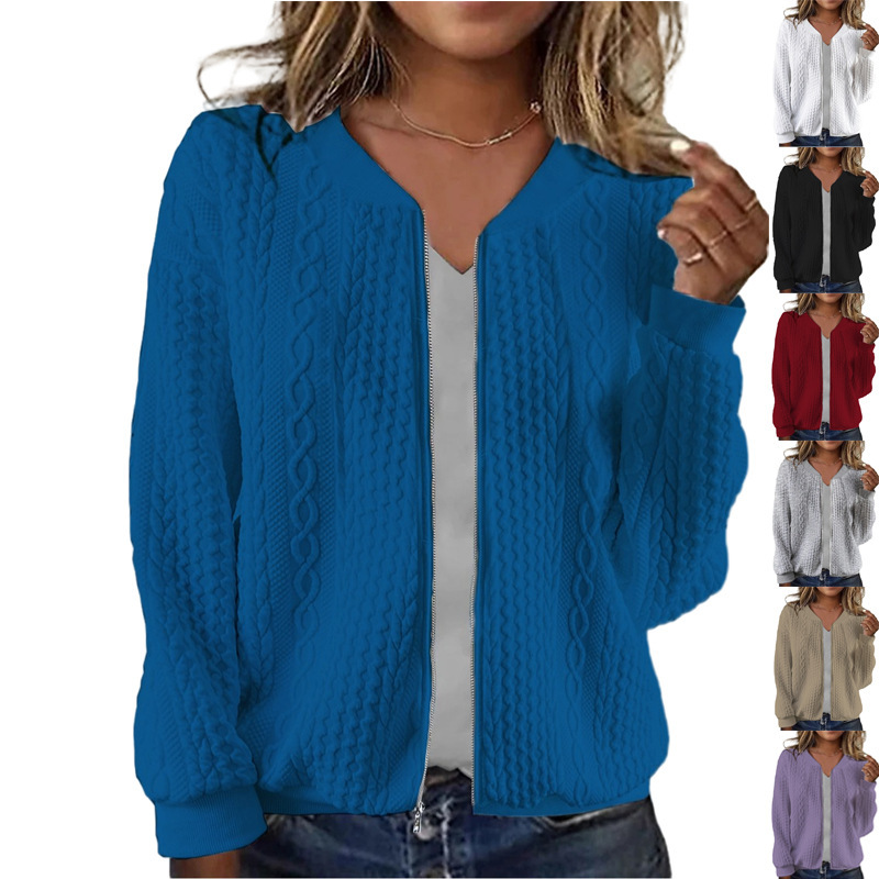 Amazon 2023 European and American Autumn and Winter New Zipper Twist Long-Sleeved Sweatshirt Jacket Baseball Uniform Cross-Border Women's Clothing in Stock