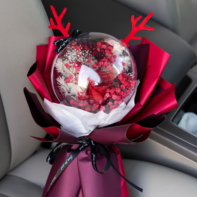 Ramo de muñeca Bobo Ball con rosa eterna grande, con cadena de luz, caja de regalo, regalo de Navidad para novia y compañeras de clase.