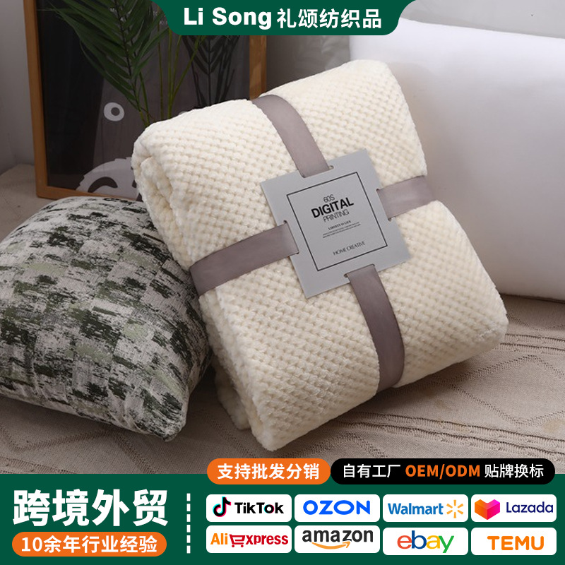 跨境外贸菠萝格沙发毯法兰绒毛毯珊瑚绒空调毯午休毯子现代简约
