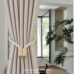Simple and Luxurious Cotton Rope Magnetic Curtain Buckle Tie Strap Rope Pair for Gathering and Tying White Sheer Curtain Fabric