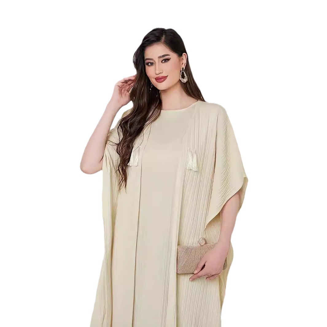 M272 # Women's Muslim Dress Bottom Tank Top Skirt+Bat Sleeve Loose Cardigan Robe Set_voghion.com