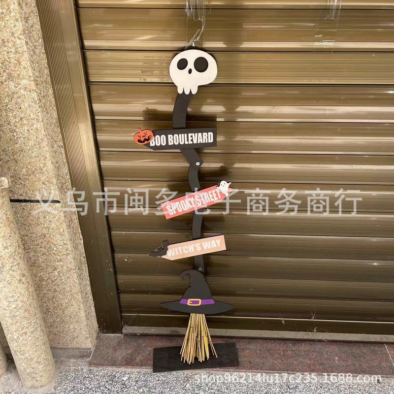 ハロウィーン発光木製魔女ほうき装飾ポーチ庭家庭暖炉幽霊標識装飾置物|undefined