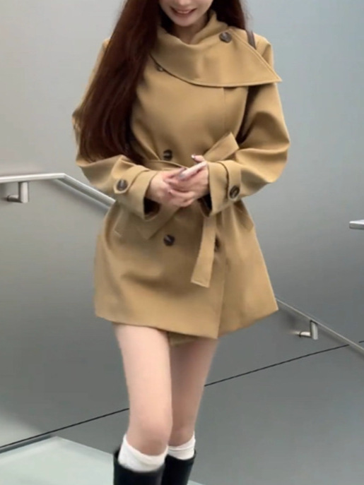 千金感气质休闲收腰风衣外套女装2025秋冬款百搭双排扣通勤上衣女|undefined