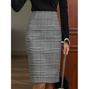 N 80395 Wool check knee-length skirt ��ë���Ӽ�ϥȹ�羳