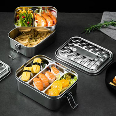 304不鏽鋼飯盒 方形便當雙層分格餐盒 上班族學生便攜快餐盒批發