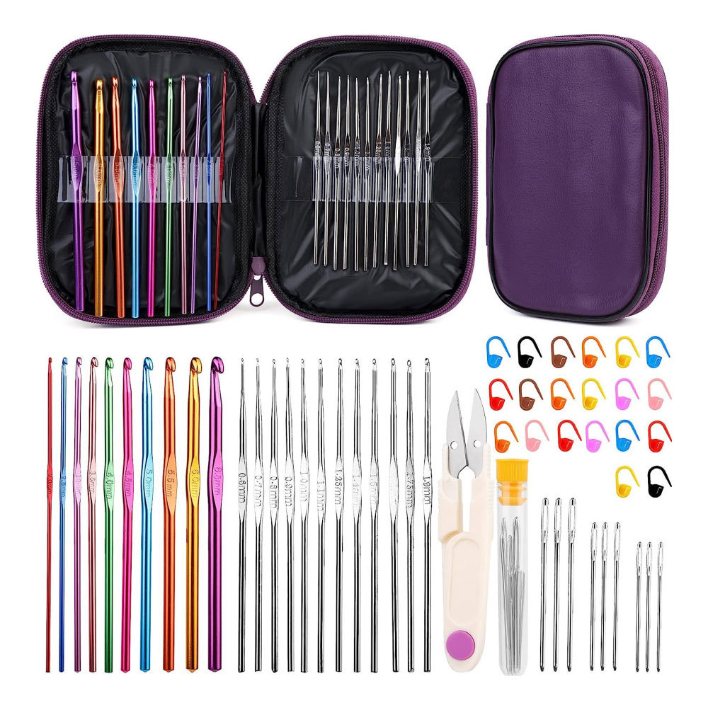 Nuevo juego de crochet de metal, juego de crochet de lana de alúmina de color, juego de gancho de múltiples piezas de herramienta tejida