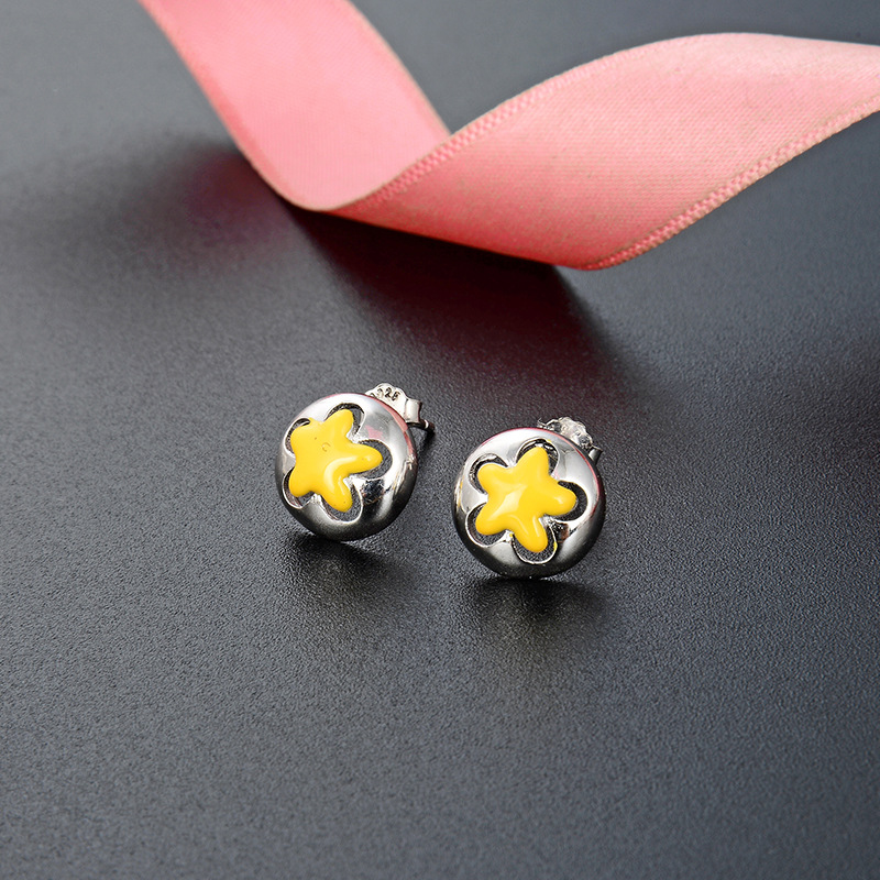 Joyería de aceite de gota de estrella de cinco puntas de las mujeres transfronterizas estilo coreano s925 pendientes personalizados de plata accesorios pendientes redondos de moda