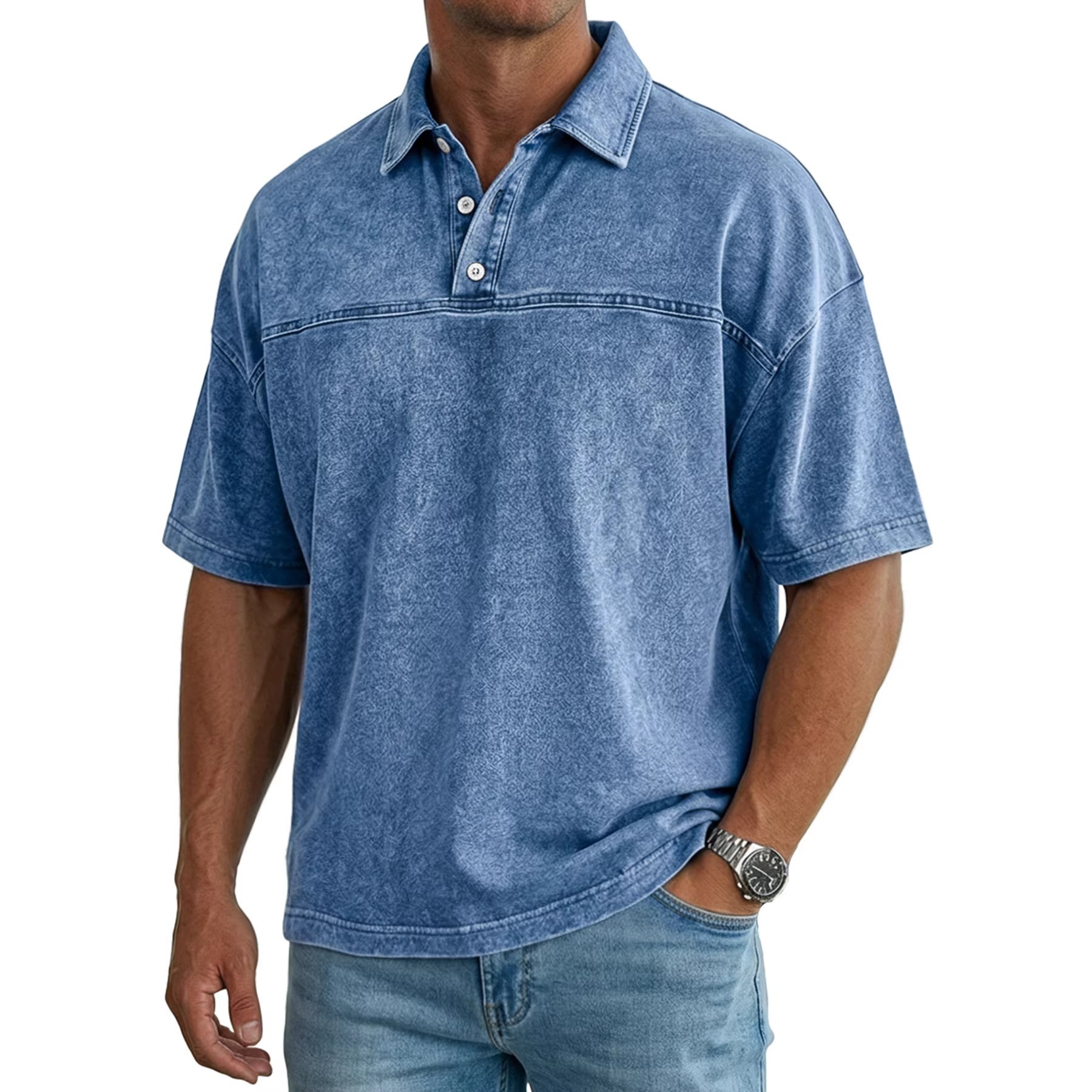 2026 Cross-Border European and American Amazon 3D Digital Print Turn-Down Collar Short-Sleeve Pullover Casual Men's T-Shirt Buttoned POLO Shirt