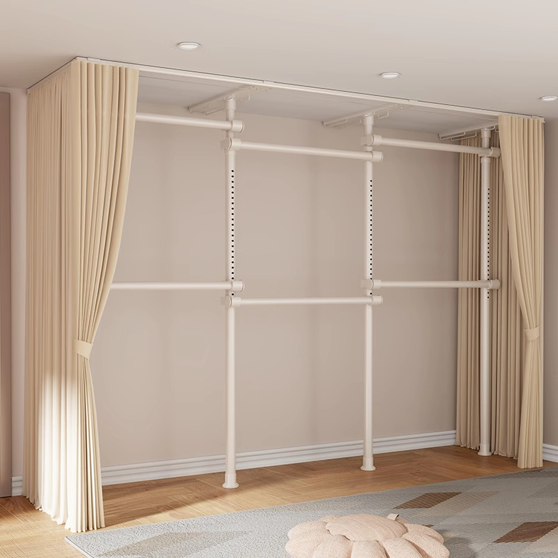 Floor-To-Ceiling Clothes Rack, Floor-Standing Balcony Clothes Drying Rack, Wardrobe, Punch-Free Telescopic Rod Clothes Rack, Home Wardrobe