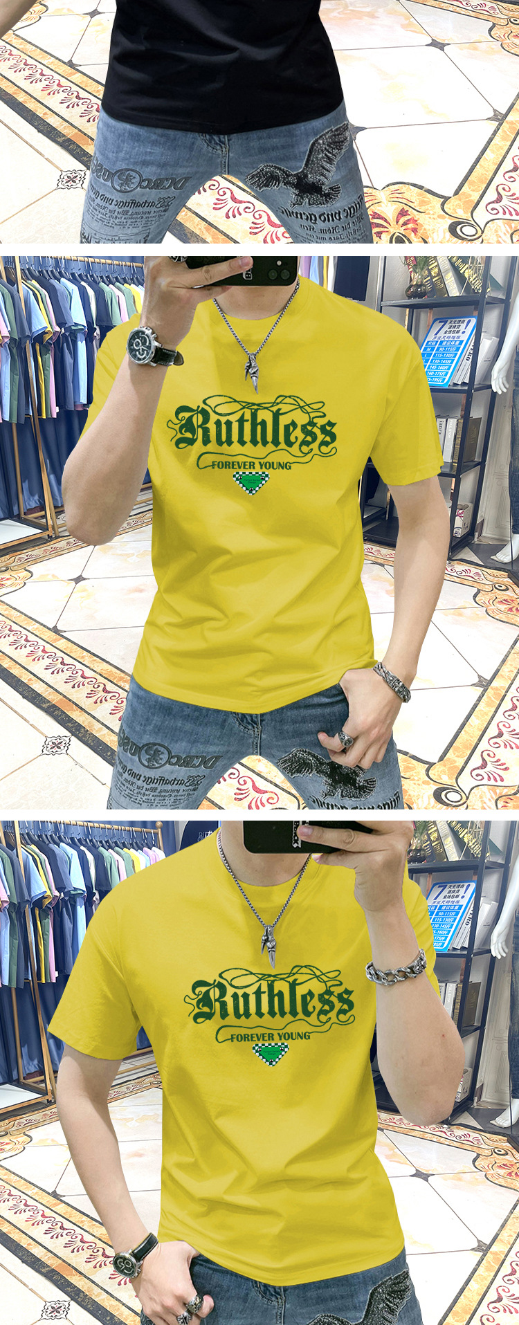 T-shirt da uomo in cotone con stampa a lettere personalizzata_voghion.com