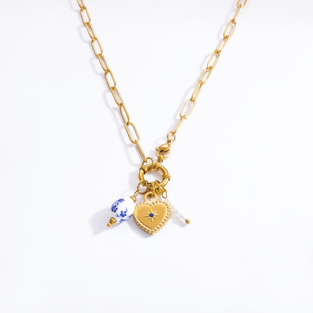 Paperclip Chain Chain Type PVD Coated Real Gold Plated 18K Gold Heart Shape 304 Stainless Steel IG Style Waterproof Non Tarnish 304 Stainless Steel Pendant Necklace
