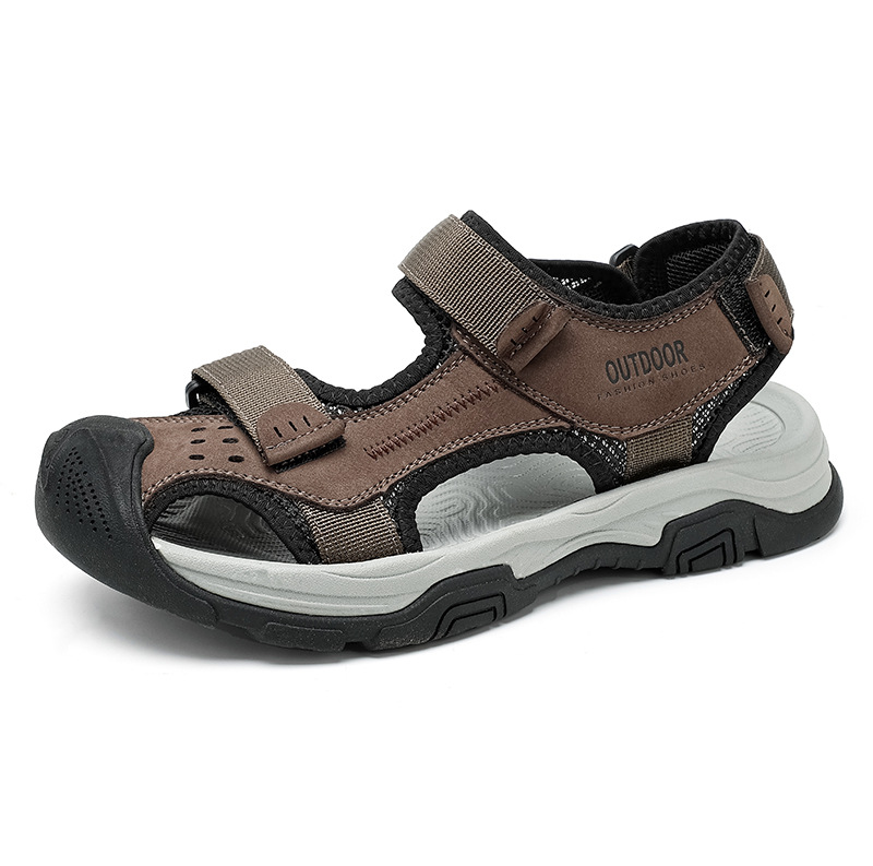 2026 verano al aire libre sandalias de cabeza de nuevo zapato de playa de suela gruesa hueco ventilado secado rápido velcro zapatos casuales para hombres