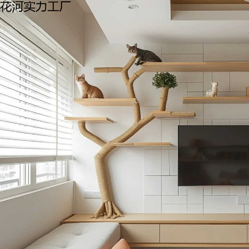 树干猫爬架实木猫架跳台一体猫窝家用原木猫树豪华别墅猫抓柱|undefined