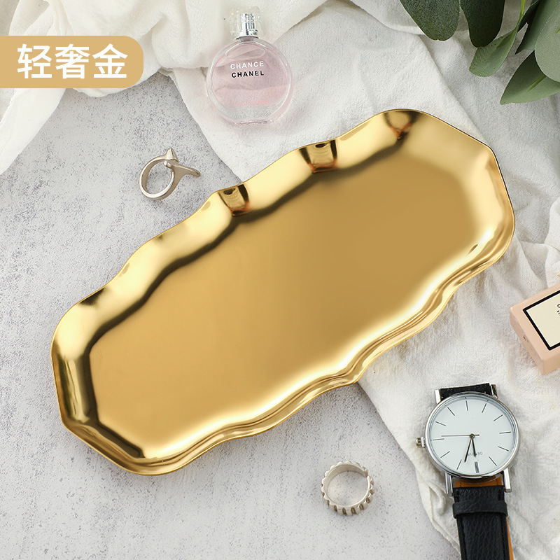 Ins風金色ステンレスアクセサリー盤女子寝室化粧品収納盤金属収納盤玄関置物|undefined