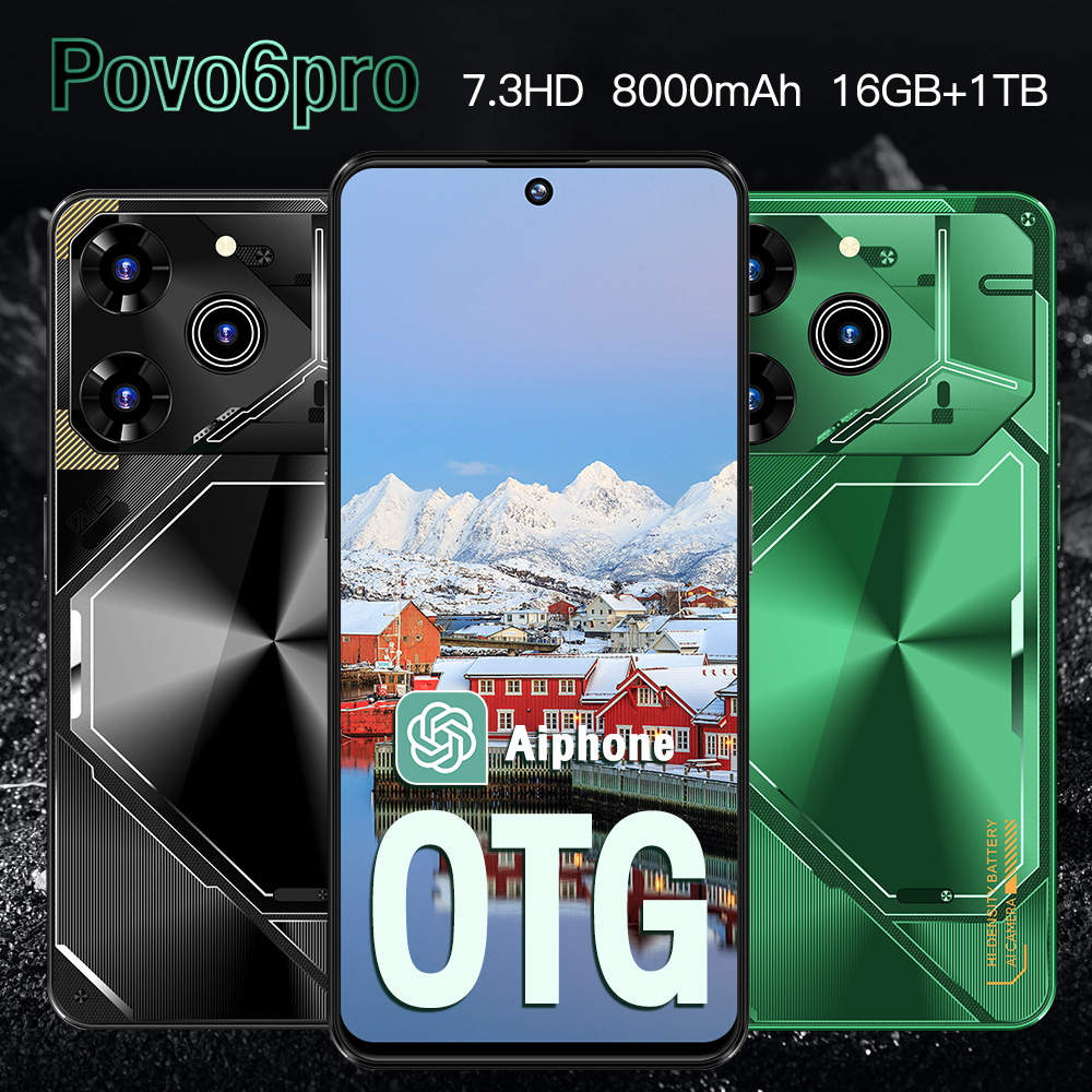 Cross-Border New Smartphone Povo6Pro Android 16+1Tb Foreign Trade Factory Direct Supply, Available for Dropshipping