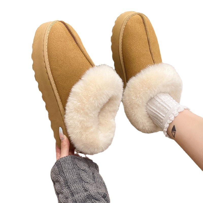 Thick soled warm snow boots women's autumn and winter round head thick warm casual mid-heel woolen shoes_voghion.com