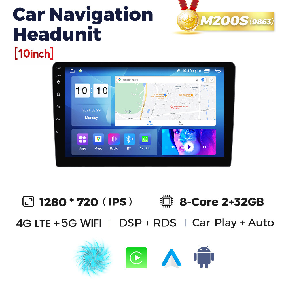 Pantalla Universal para Coche de 9/10 Pulgadas con Navegación de Alta Definición, Multi-Núcleo, Suministro Directo Transfronterizo, con Función de Reversa y CarPlay, de Fábrica Feilexing
